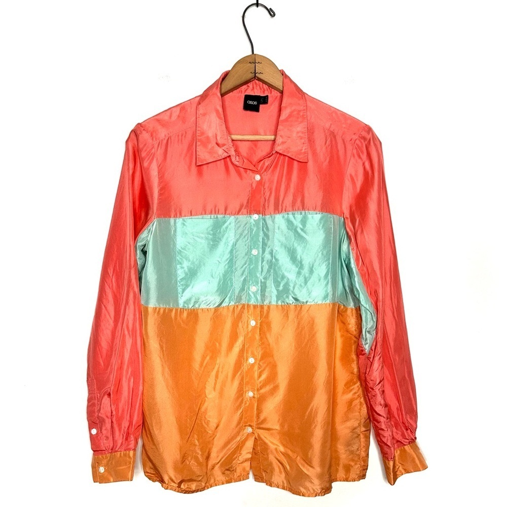 ASOS | Color Block Silk Button Down Shirt Size 6